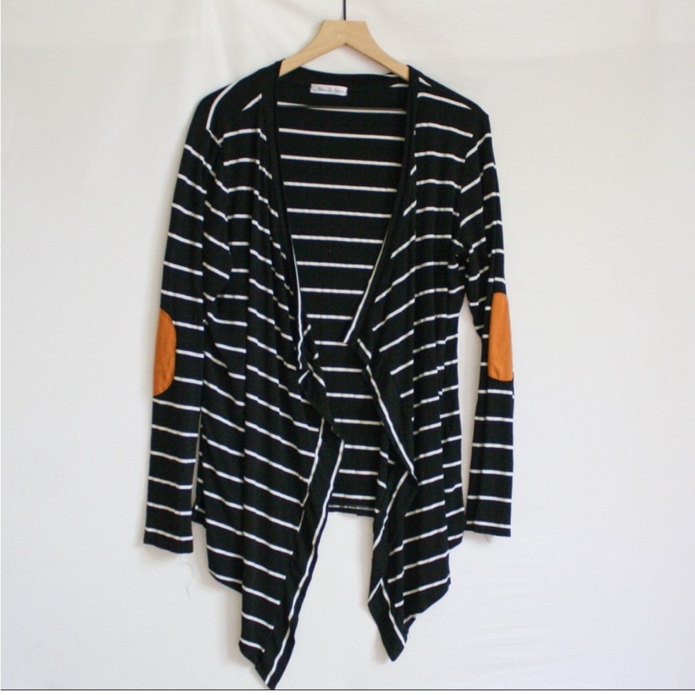 Marc & Steve Striped Elbow Patch Open Cardigan
